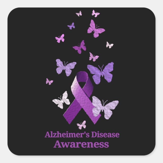 Purple Awareness Ribbon: Alzheimer's Disease Square Sticker (Front)