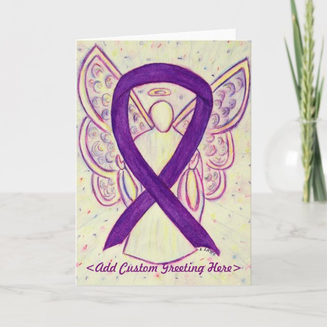 Purple Awareness Ribbon Angel Custom Greeting Card (Front)