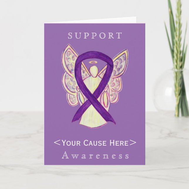Purple Awareness Ribbon Angel Customised Card (Front)