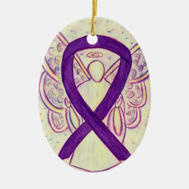 Purple Awareness Ribbon Angel Pendant Ornament (Front)