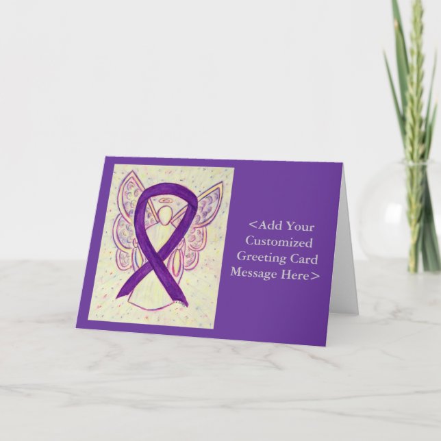 Purple Awareness Ribbon Angel Personalised Cards (Front)