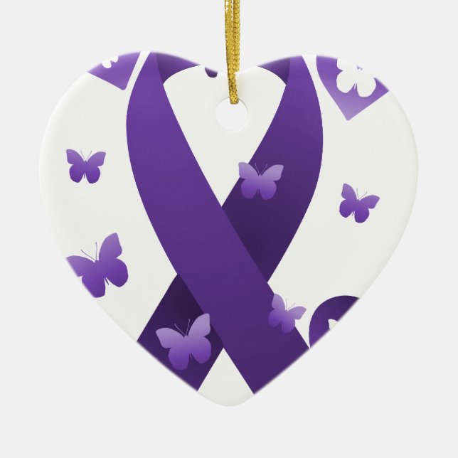 Purple Awareness Ribbon Ceramic Tree Decoration (Front)