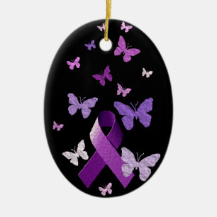 Purple Awareness Ribbon Ceramic Tree Decoration