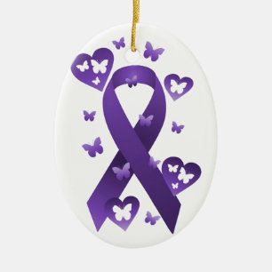 Purple Awareness Ribbon Ceramic Tree Decoration