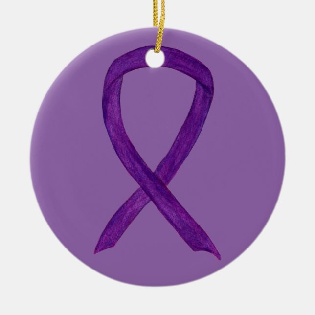 Purple Awareness Ribbon Custom Art Ornaments (Front)