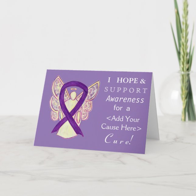 Purple Awareness Ribbon Custom Cause Angel Cards (Front)