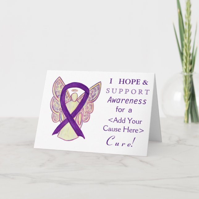 Purple Awareness Ribbon Custom Cause Angel Cards (Front)