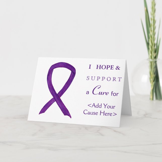 Purple Awareness Ribbon Custom Cause Note Cards (Front)
