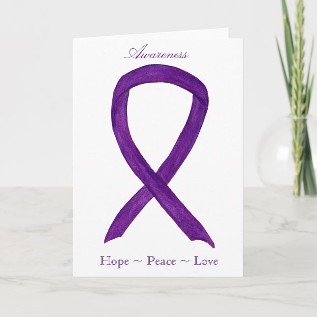 Purple Awareness Ribbon Custom Greeting Card (Front)