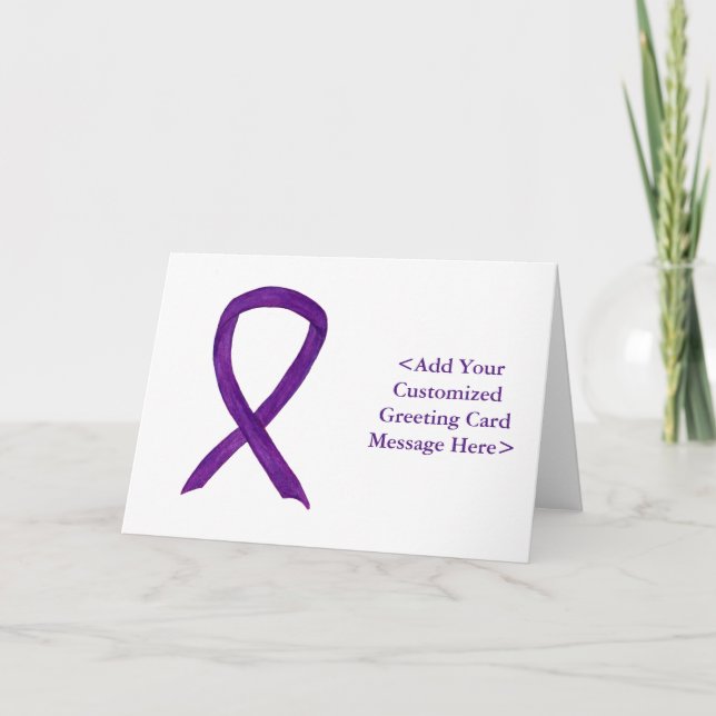 Purple Awareness Ribbon Custom Note Cards (Front)