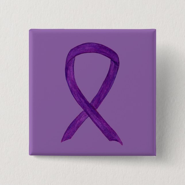 Purple Awareness Ribbon Custom Pin Buttons (Front)