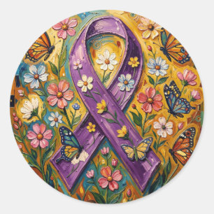 Purple Awareness Ribbon Fibro Classic Round Sticker