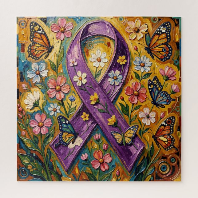 Purple Awareness Ribbon Fibro Jigsaw Puzzle (Vertical)