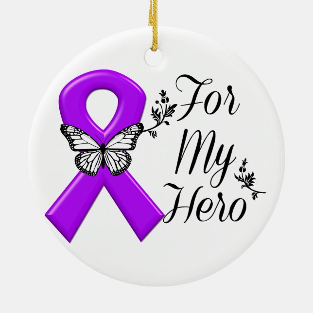 Purple Awareness Ribbon For My Hero Ceramic Tree Decoration (Back)