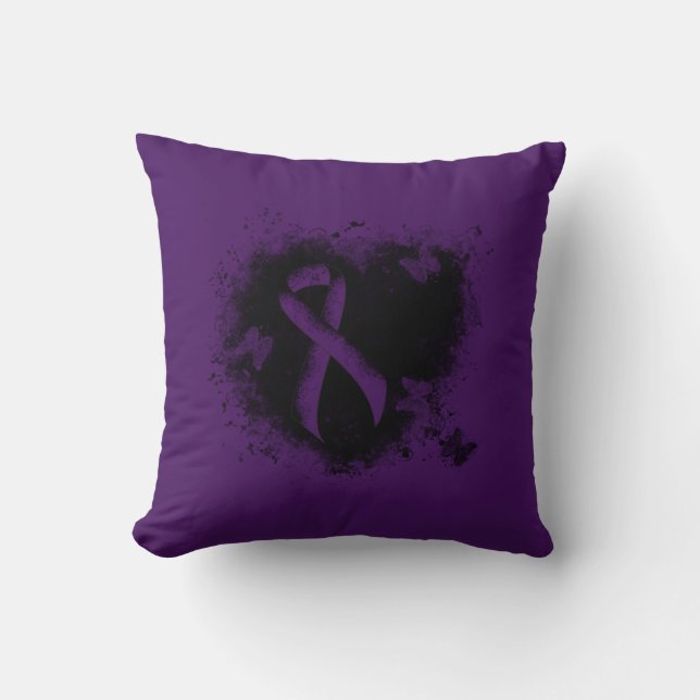 Purple Awareness Ribbon Grunge Heart Cushion (Front)
