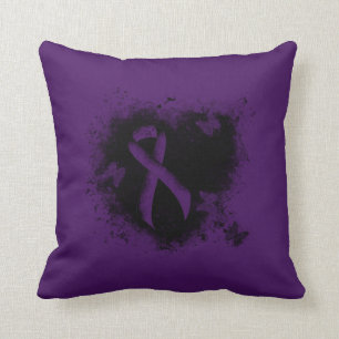 Purple Awareness Ribbon Grunge Heart Cushion