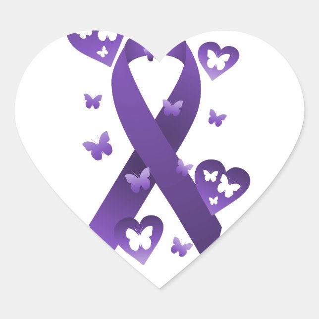 Purple Awareness Ribbon Heart Sticker (Front)