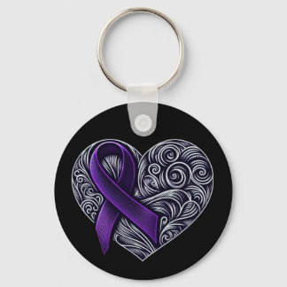 Purple Awareness Ribbon Key Ring