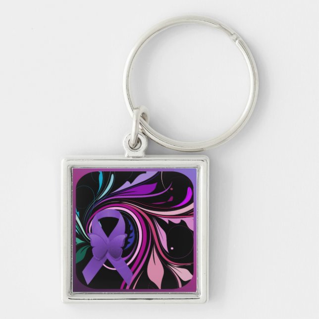 Purple Awareness Ribbon Key Ring (Front)