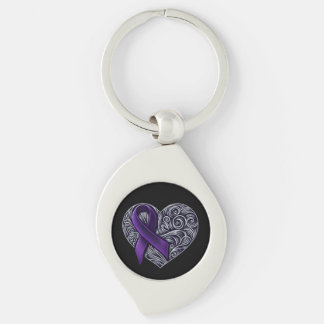 Purple Awareness Ribbon Metal Keychain