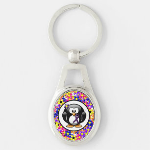 Purple Awareness Ribbon Penguin Key Ring