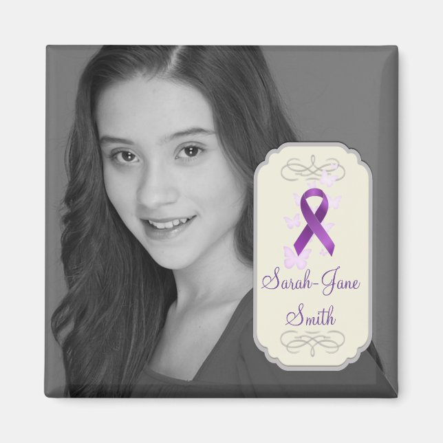 Purple Awareness Ribbon Photo Keepsake Magnet (Front)
