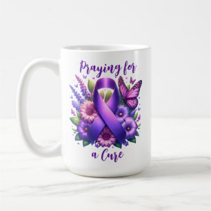 Purple Awareness Ribbon   Praying for a Cure Coffee Mug