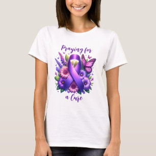 Purple Awareness Ribbon   Praying for a Cure T-Shirt