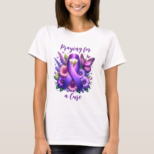 Purple Awareness Ribbon | Praying for a Cure T-Shirt (Front)
