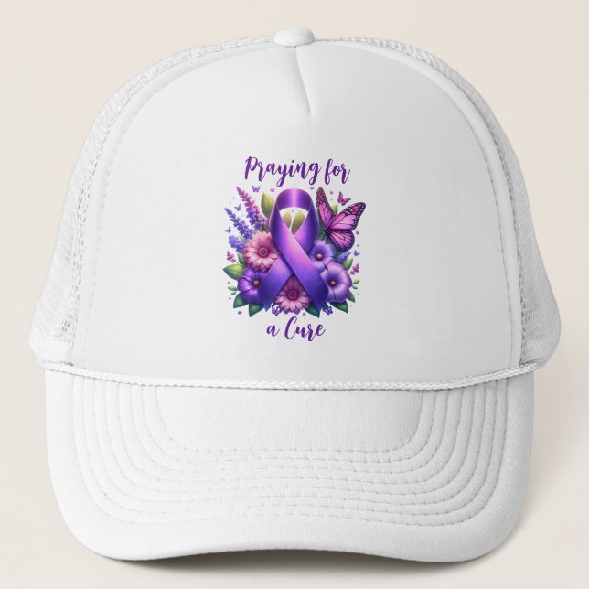 Purple Awareness Ribbon | Praying for a Cure Trucker Hat (Front)