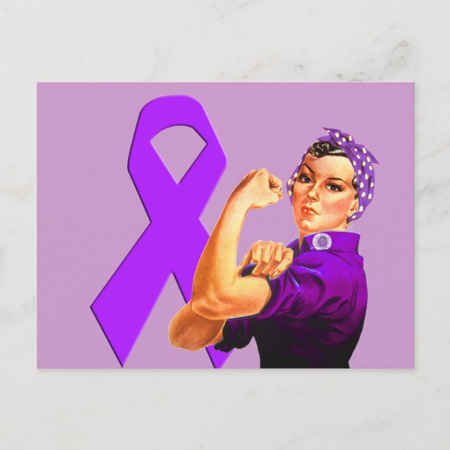 Purple Awareness Ribbon Rosie the Riveter Postcard (Front)