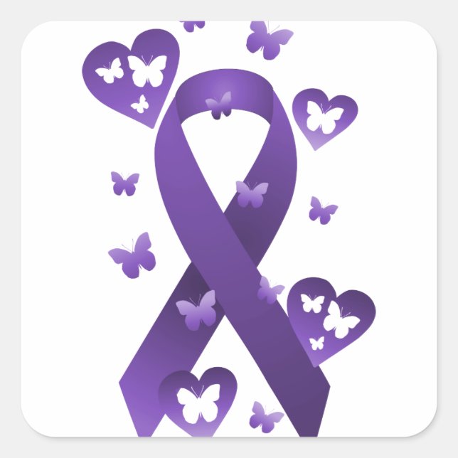 Purple Awareness Ribbon Square Sticker (Front)