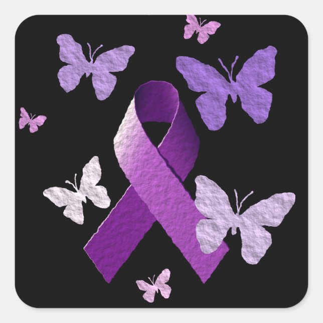 Purple Awareness Ribbon Square Sticker (Front)