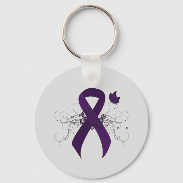 Purple Awareness Ribbon with Butterfly Key Ring (Front)