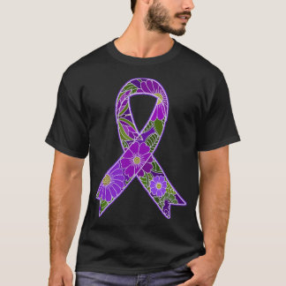Purple Awareness Ribbon with Floral Design T-Shirt
