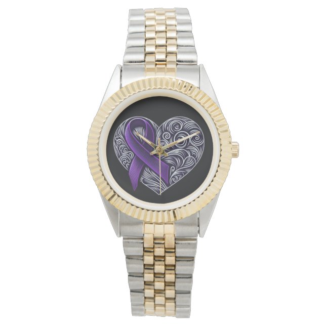 Purple Awareness Ribbon with Heart Watch (Front)