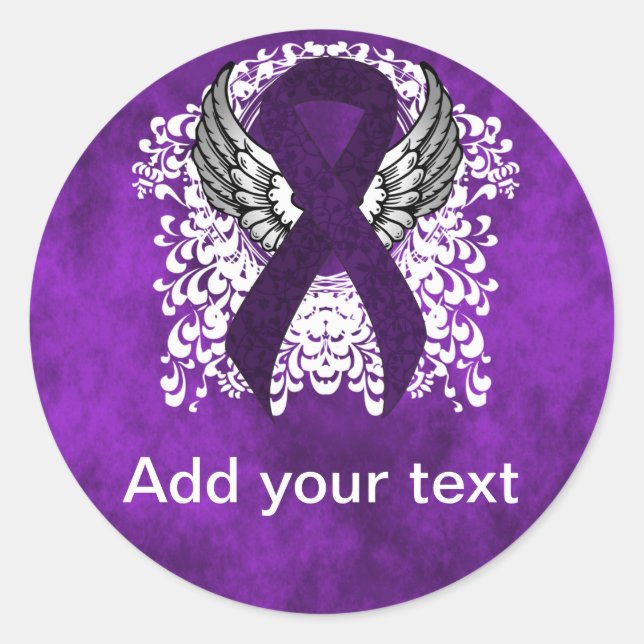 Purple Awareness Ribbon with Wings Classic Round Sticker (Front)