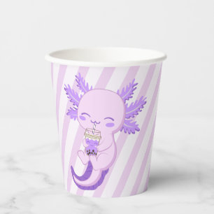 Purple Axolotl Boba Tea Kids Birthday Party Paper Cups