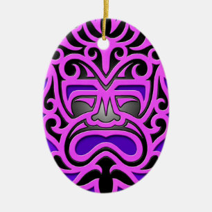 Purple Aztec Mask Ceramic Tree Decoration