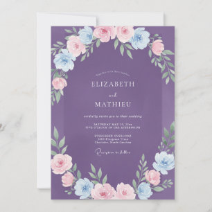 Purple Azure Ranunculus Eucalyptus Wedding Invitation
