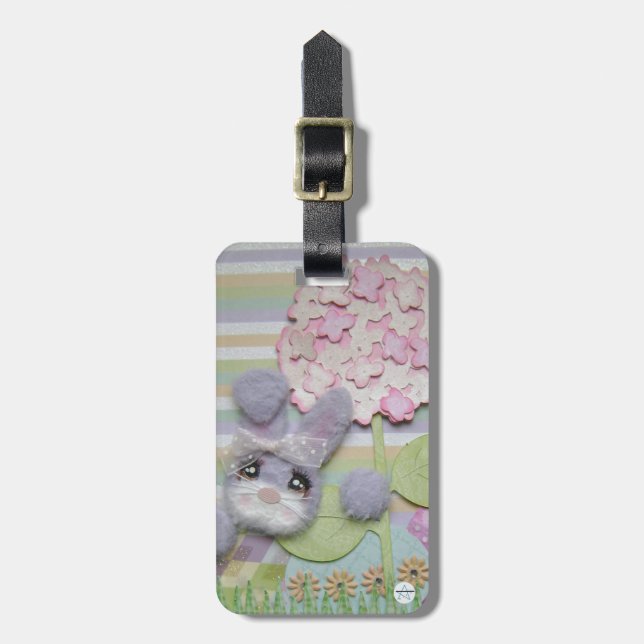 Purple Baby Bunny Tear Bear Luggage Tag (Front Vertical)