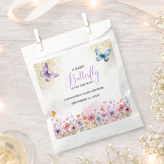 Purple Baby butterfly Baby shower Favour Bags (Clipped)