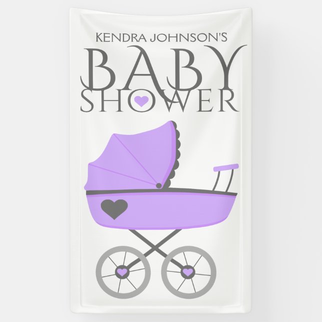 Purple Baby Carriage Baby Shower Banner (Vertical)