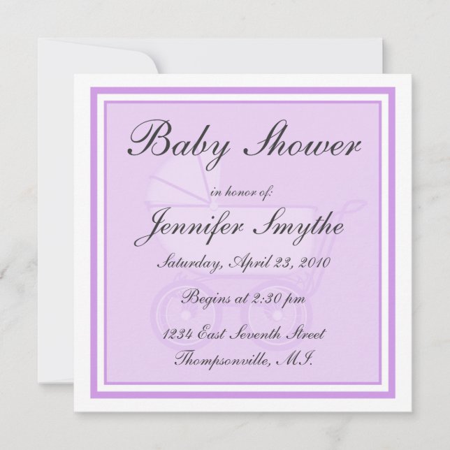 Purple Baby Carriage Baby Shower Invitation (Front)