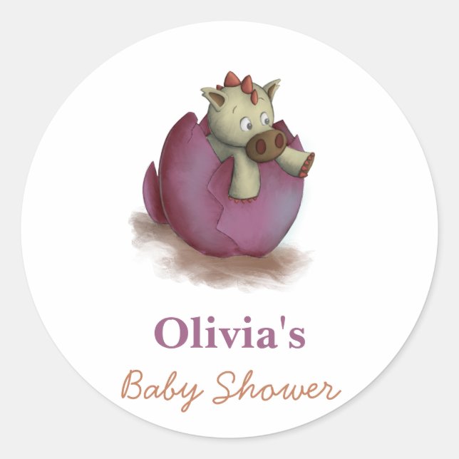 Purple baby dinosaur stickers for baby shower (Front)