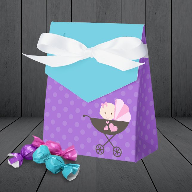 Purple Baby Doll Treat Gift Favour Boxes (Teal Blue and Purple Polka Dot Baby Doll Birthday Party Favor Boxes)