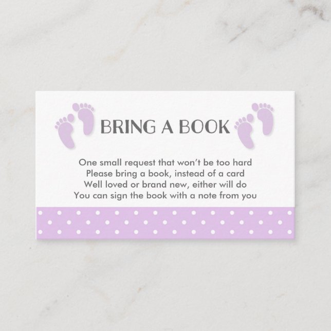 Purple Baby Feet Baby Shower Book Request Card (Front)