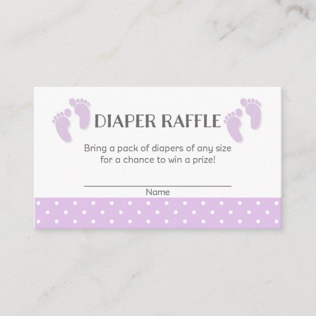 Purple Baby Feet Baby Shower Diaper Raffle Tickets Enclosure Card (Front)