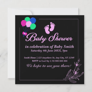 Purple Baby Girl Cute Baby Shower   Invitation