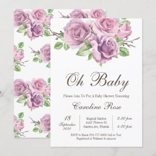 Purple Baby Girl Shower Invitations, Purple Flower Invitation